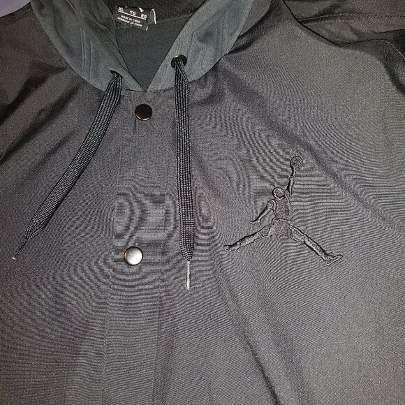 Jordan Letterman Button Up Varsity Hoodie 2 Tone Black Fleece + Poly Body XL - Picture 3 of 16